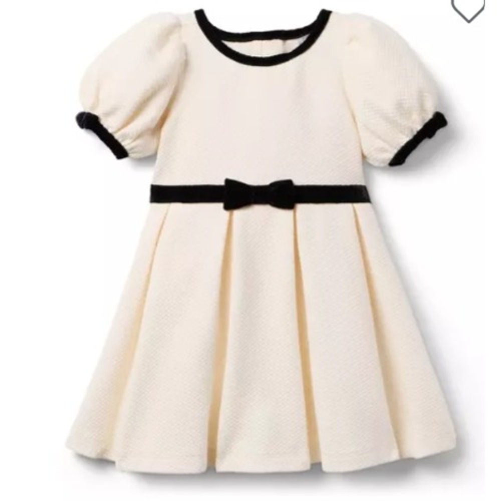 Janie and Jack Quilted Bow Dress Kids 6 Nutmeg Cream Velvet Trim Holiday Party